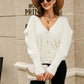 Puff Sleeve V-Neck Fuzzy Cardigan