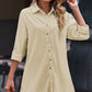 Button Front Curved Hem Raglan Sleeve Shirt Dress