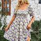 Floral Square Neck Smocked Frill Trim Dress