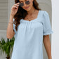 Frill Trim Puff Sleeve Square Neck Blouse