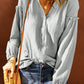 Balloon Sleeve Frill Trim Notched Neck Blouse
