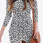 Leopard Tulip Hem Long Sleeve Dress