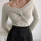 V-Neck Twisted Long Sleeve Knit Top