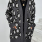 Leopard Print Ribbed Trim Dropped Shoulder Longline Cardigan