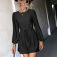 Frill Trim Tie Waist Puff Sleeve Mini Dress