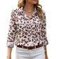 Animal Print Pocketed Button Down Top