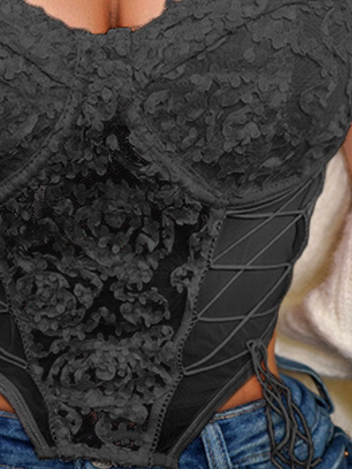 Lace Up Hem Detail Sweetheart Neck Cropped Tank