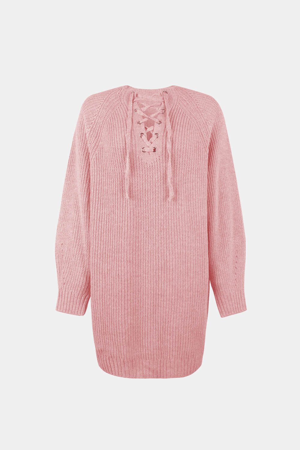 Lace-Up Balloon Sleeve Sweater Dress