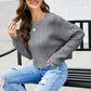 Cable-Knit Drop Shoulder Round Neck Sweater