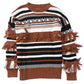 Striped  Fringe Trim Round Neck Sweater