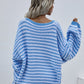 Striped Drop Shoulder V-Neck Pullover Sweater