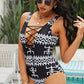 Geometric Lace-Up One-Piece Swimsuit