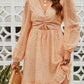 Ditsy Floral Cutout Drawstring Detail Puff Sleeve Dress