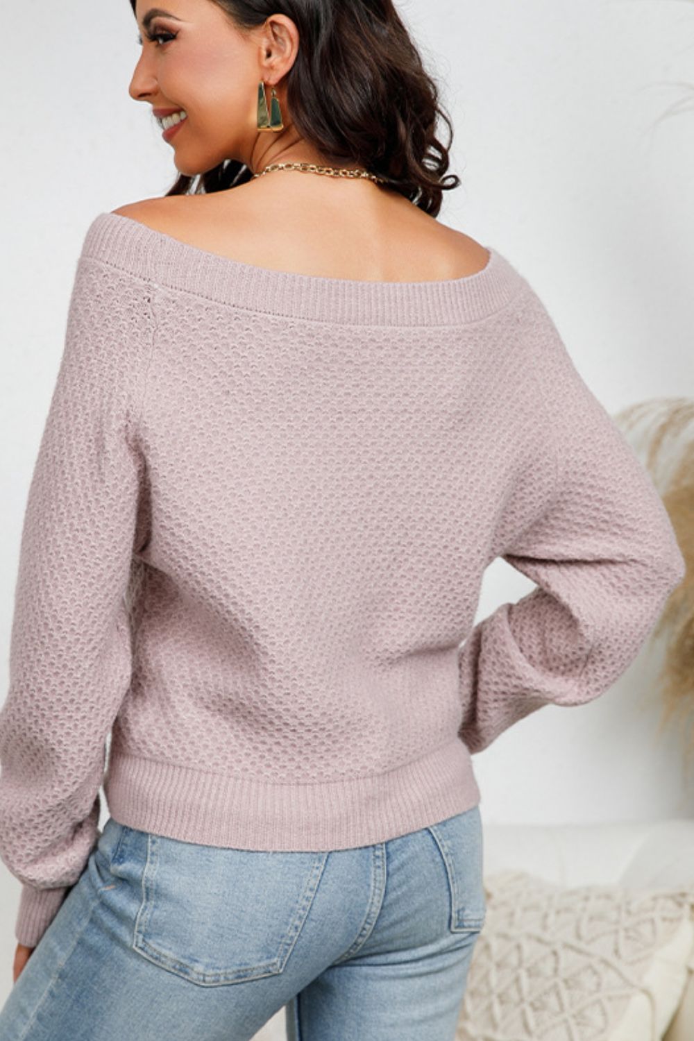 Twisted Boat Neck Knit Sweater