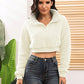 Half Zipper Turn-Down Collar Plush Crop Sweatshirt
