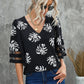Botanical Print V-Neck Puff Sleeve Blouse