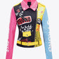 Full Size Printed Contrast Studded PU Leather Jacket
