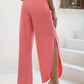 Elastic Waist Slit Wide Leg Pants