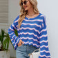 Round Neck Openwork Flare Sleeve Knit Top