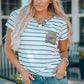 Striped Notched Neck T-Shirt