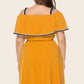 Plus Size Contrast Trim Cold-Shoulder Belted Dress