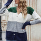 Color Block V-Neck Button Down Cardigan