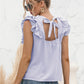 Ruffle Shoulder Tie-Back Crewneck Top