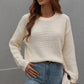 Drop Shoulder Round Neck Ribbed Cuff Sweater