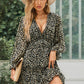 Floral Frill Trim Plunge Flounce Sleeve Dress