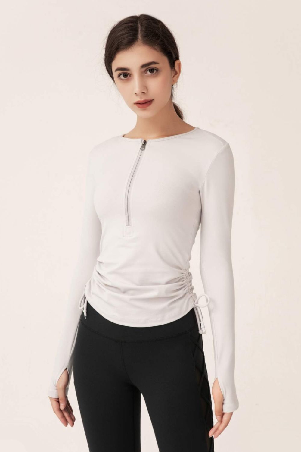 Half-Zip Drawstring Long Sleeve Sports Top