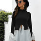 Color Block Patch Ruffle Hem Top
