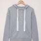 Lace Trim Half-Button Drawstring Knit Hoodie
