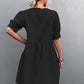 Buttoned Round Neck Puff Sleeve Dress