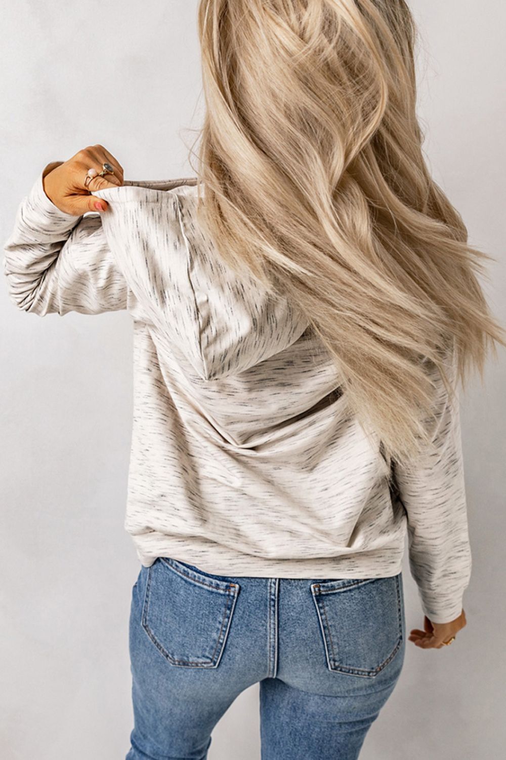 Printed Drawstring Detail Hoodie with Kangaroo Pocket