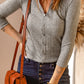 Buttoned V-Neck Ribbed Top