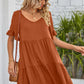 V-Neck Flounce Sleeve Tiered Dress
