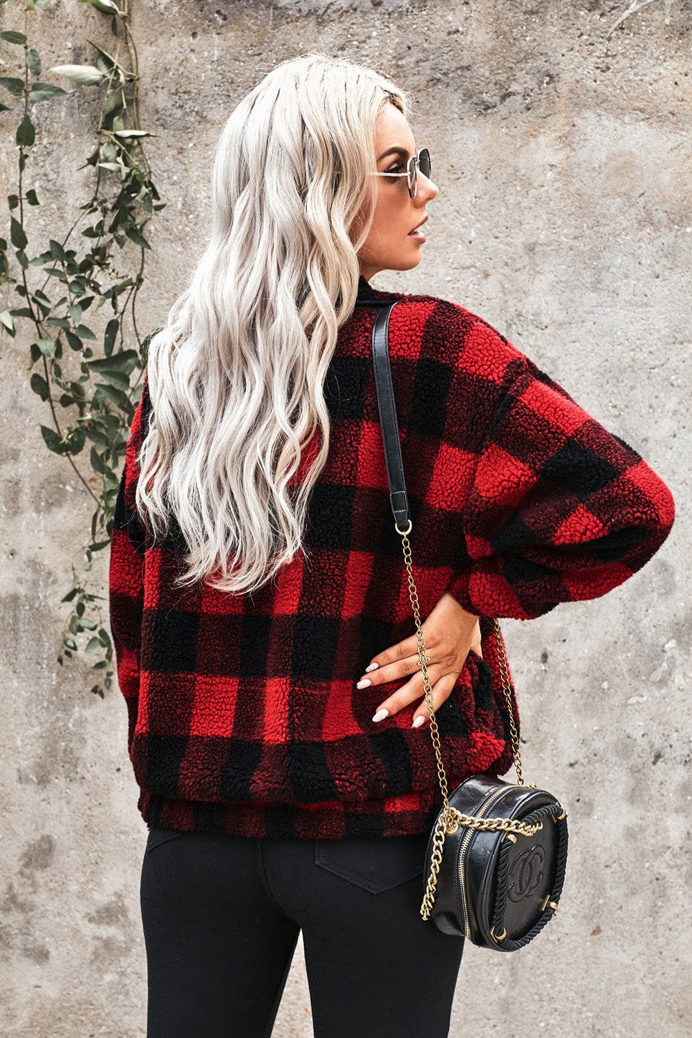 Plaid Print Sherpa Jacket Coat