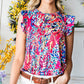 Abstract Print Ruffle Shoulder Top