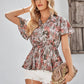 Floral Flutter Sleeve Peplum Blouse