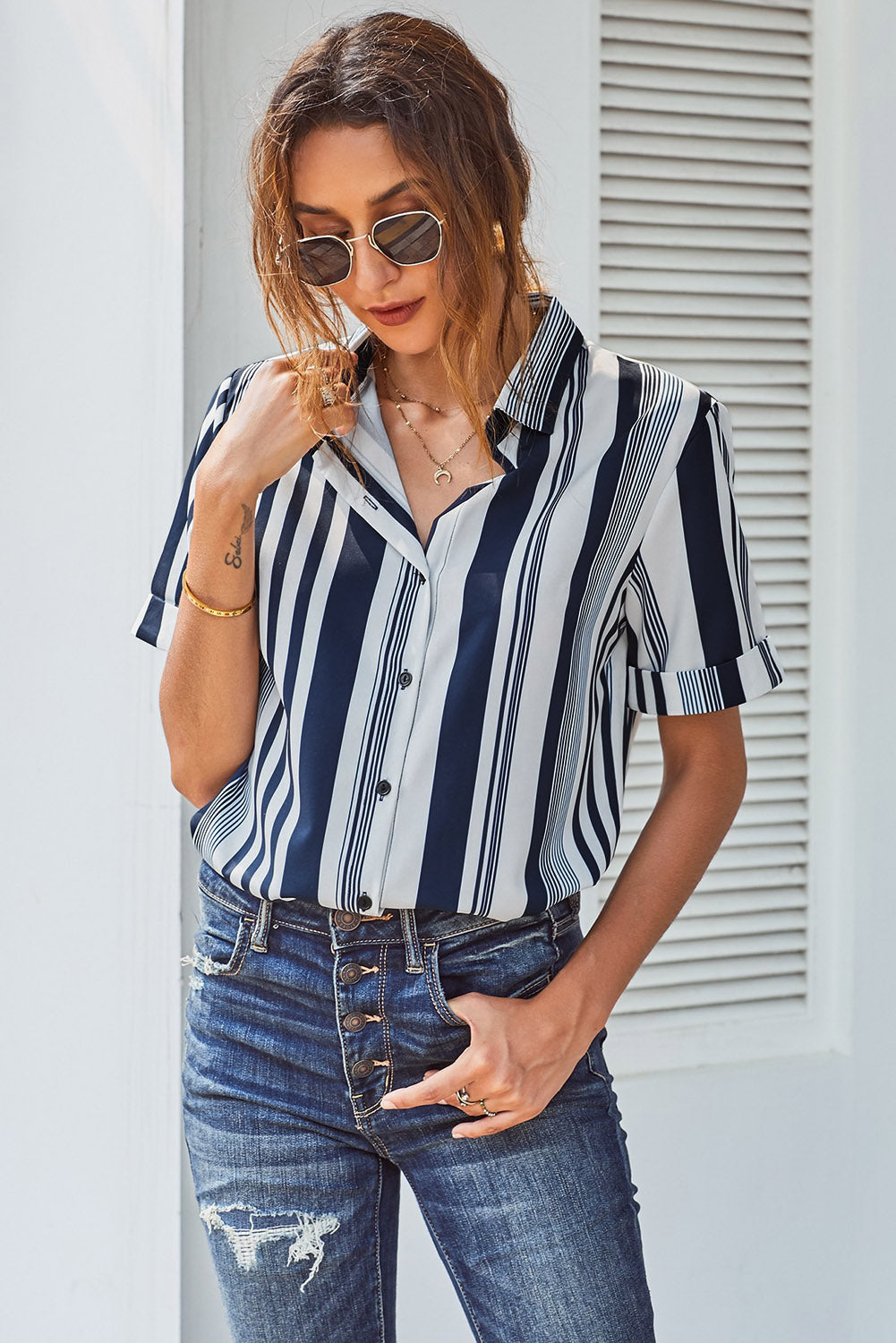Printed Short Sleeve Button Down Shirt