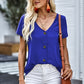 Buttoned V-Neck Short Sleeve Top