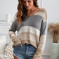 Color Block Openwork V-Neck Knit Top