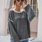 Dropped Shoulder Boat Neck Long Sleeve Sweater