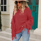 Tassel Detail Rib-Knit Round Neck Sweater