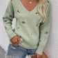Floral Embroidery V-Neck Sweater