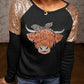 Contrast Sequin Animal Graphic Round Neck Top