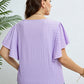 Textured Round Neck Flutter Sleeve Blouse