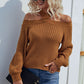 Rib-Knit Halter Neck Lantern Sleeve Sweater
