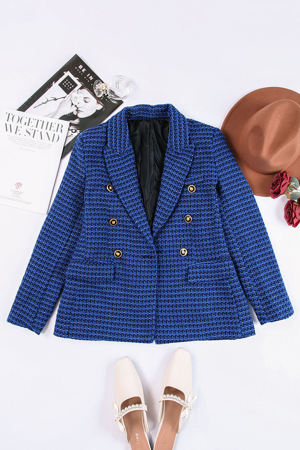 Double-Breasted Seam Detail Lapel Collar Blazer