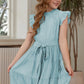Girls Tie-Waist Frill Neck Flutter Sleeve Tiered Dress